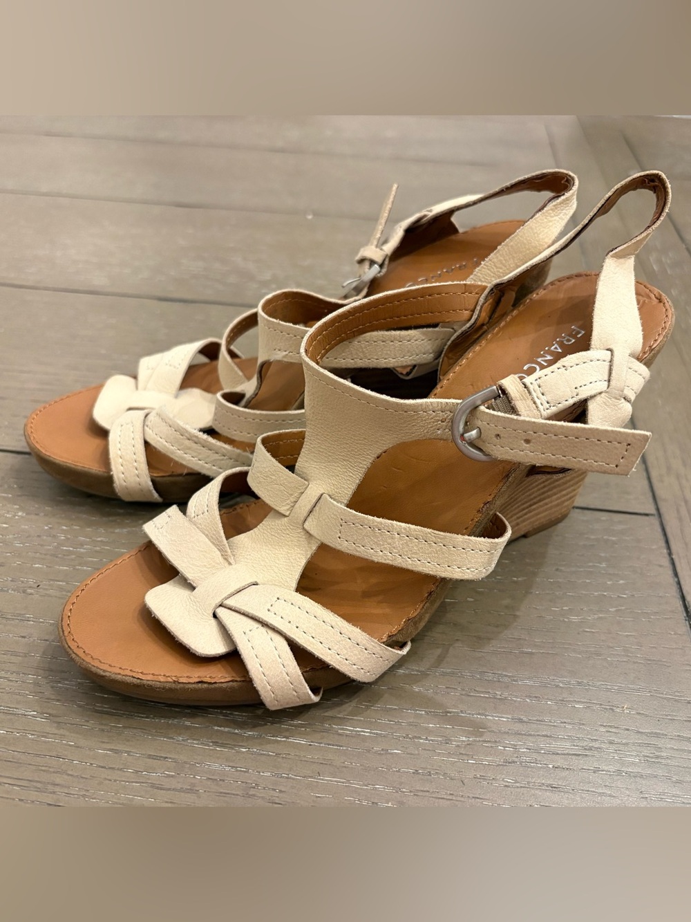 Franco Sarto Cream Strappy Wedge Sandals